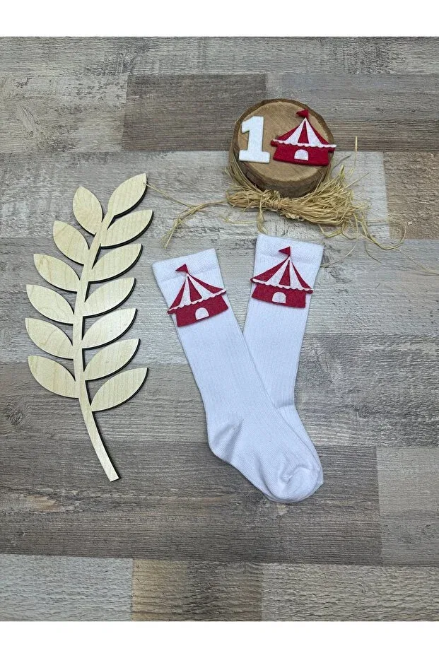 Детские носки для девочек с принтом Circus concept knee-high baby socks Feriatolye, White — фото 4