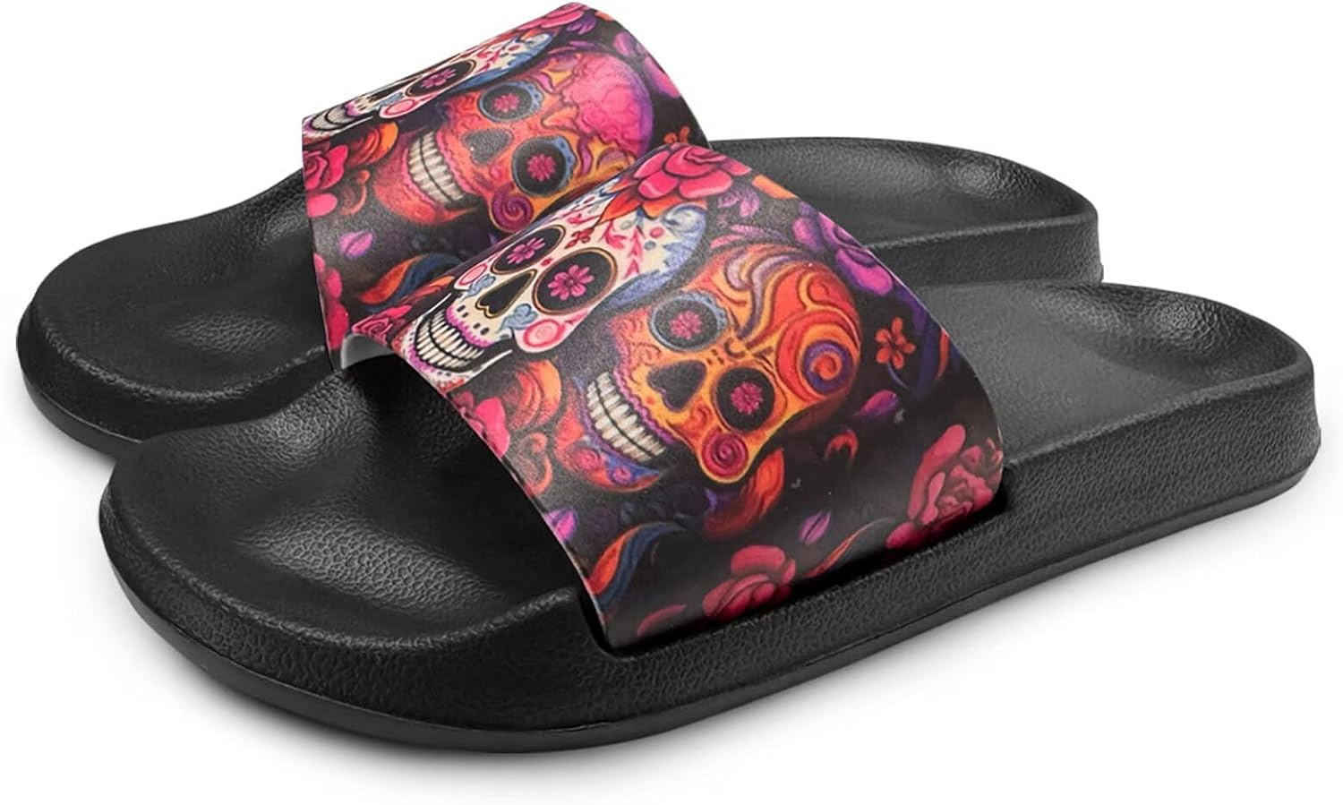 

Hsaiyjsp слайды тапочки для женщин и мужчин, тапочки для душа, пляжные сандалии, нескользящие плоские сандалии на лето, Hippie Skull and Flower