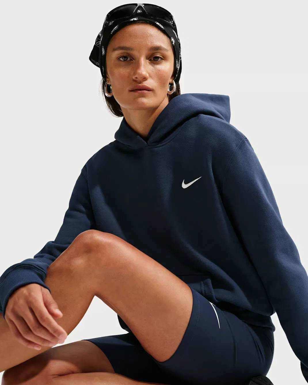 Женская толстовка с капюшоном Nike Studio Fleece Medium Weight, Midnight Navy/Sail