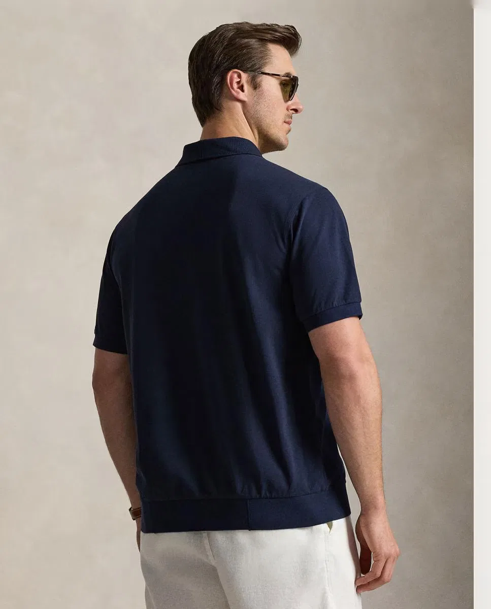 Мужская рубашка из хлопка, Piqué Azul Marino Aviador, Polo Ralph Lauren, темно-синий — фото 2