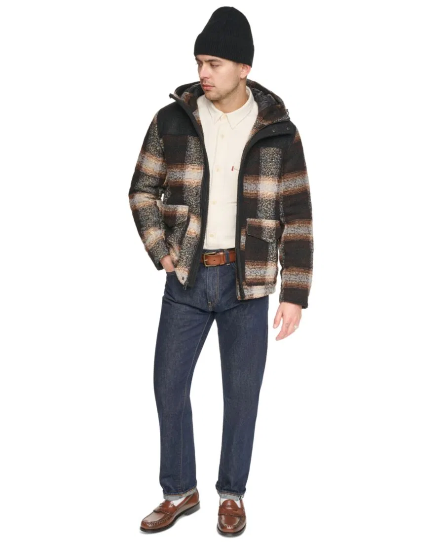 Куртка с капюшоном из шерстяного твида Levi's, Dark Brown Calista Plaid — фото 2