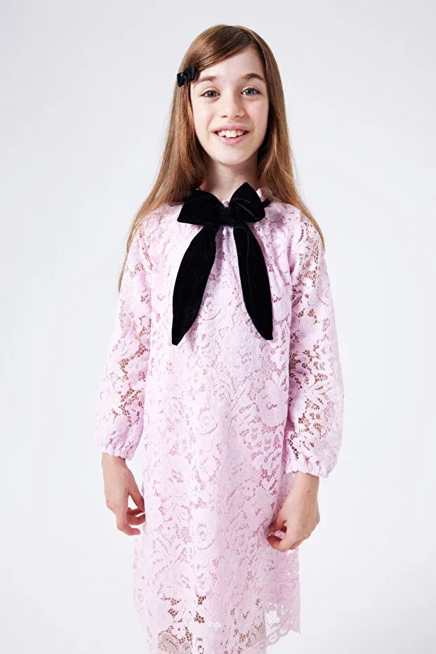 Детское платье для девочек с кружевным бантом Bessie Le Mabelle, Pink — фото 2
