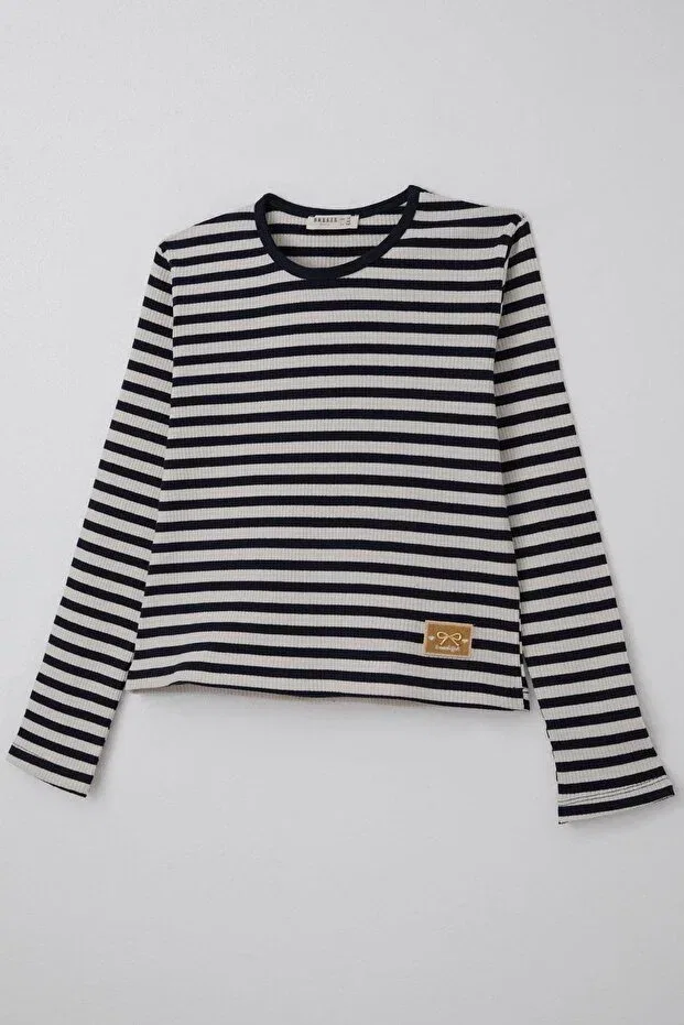Детский лонгслив для девочек с бантом Breeze, Navy Blue — фото 3