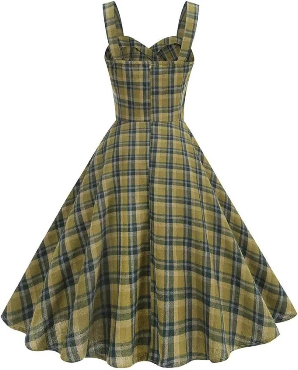 Женское платье с V-образным вырезом и принтом в клетку Vintage Rockabilly Swing, En8 — фото 3