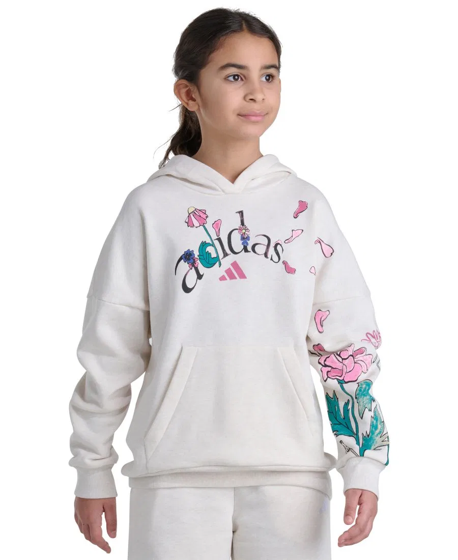 Худи с длинным рукавом и принтом, Girls' 8-16 Long-Sleeve Graphic Fleece Hooded Sweatshirt adidas, Oatmeal Heather
