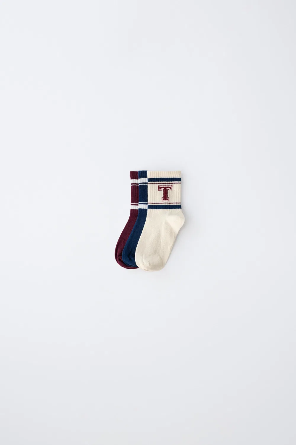 Набор из 3 полосатых носков средней длины в стиле "Varsity". ZARA, Burgundy