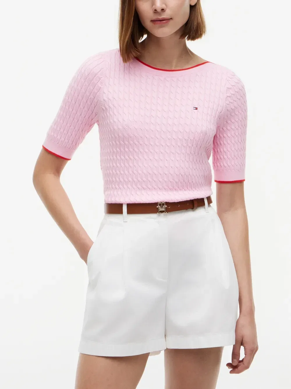 Вязаный свитер с короткими рукавами Tommy Hilfiger, розовый — фото 3