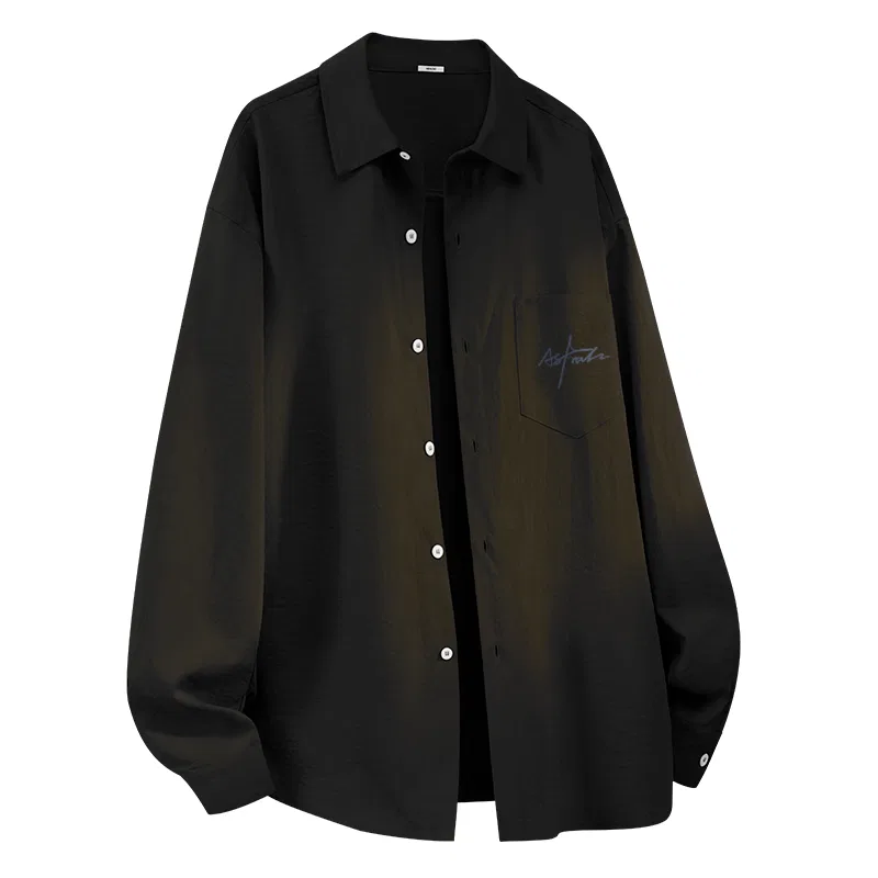 Детская рубашка с воротником Miniso, Light Pleat Fabric Black (Pen End Light Shadow Chest Logo)