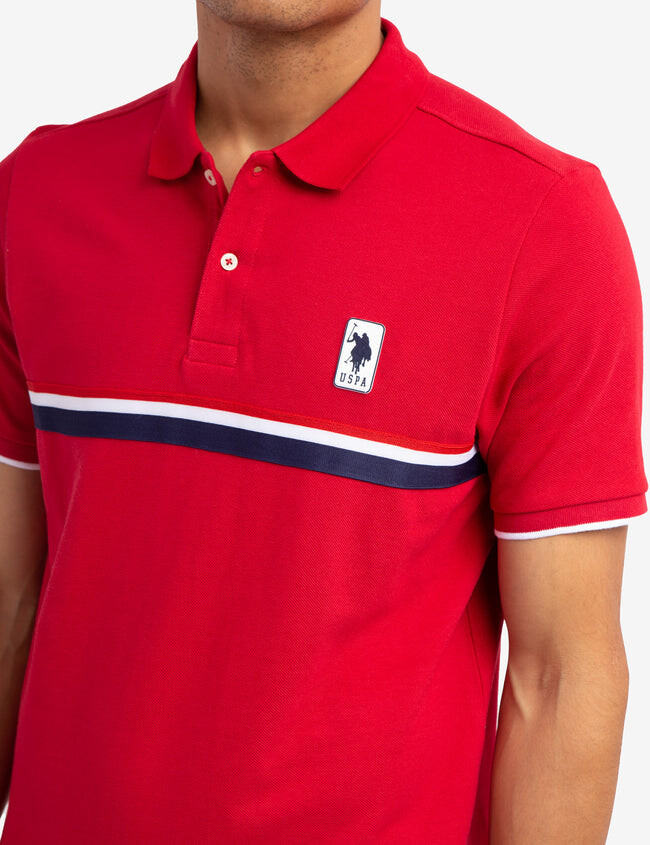 Мужская футболка-поло  U.S. Polo Assn. Pieced Signature Stripe Pique, красный — фото 3