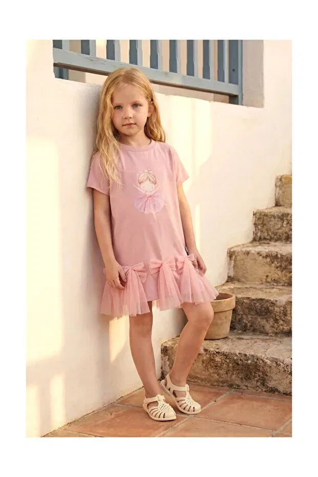 Детское платье для девочек хлопковое Ballerina Printed Dress Magu, Pink — фото 2