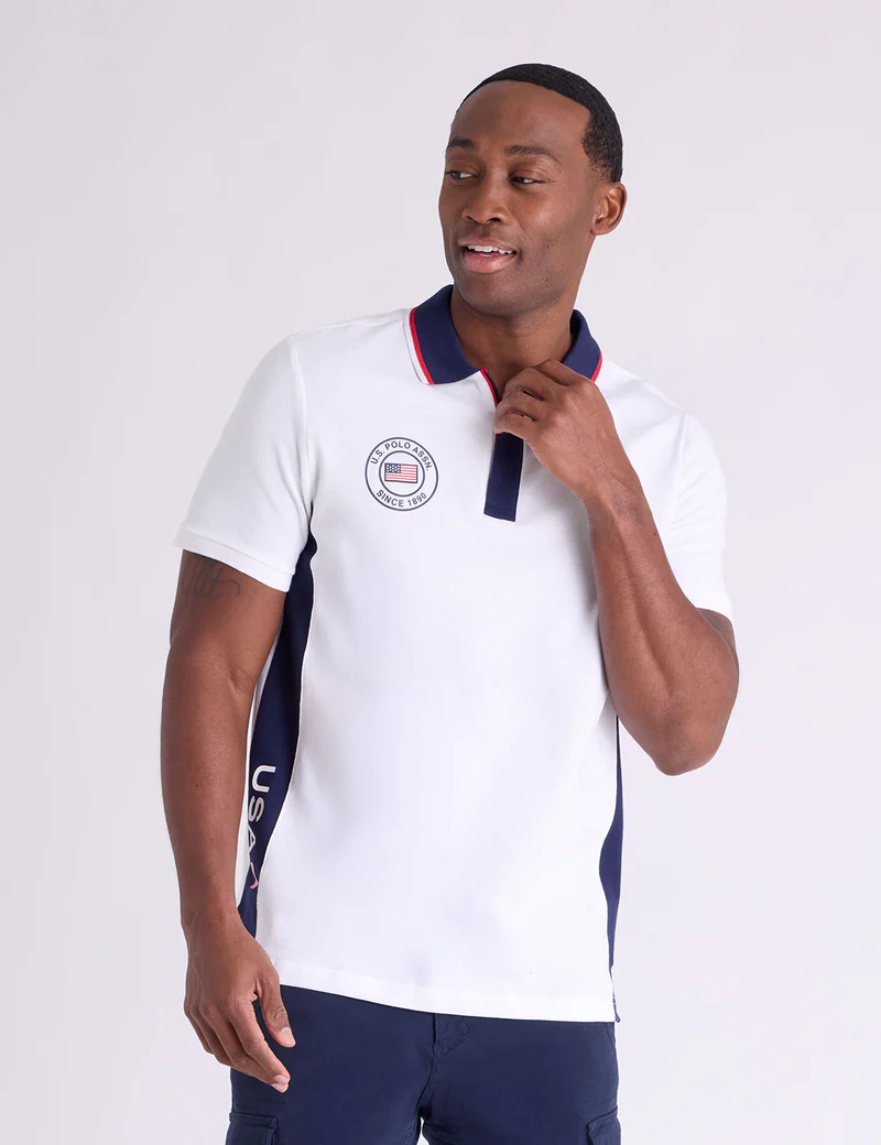 

Футболка-поло U.S. Polo Assn Usa Vertical Patch Pique With Zip Placket, белый/синий
