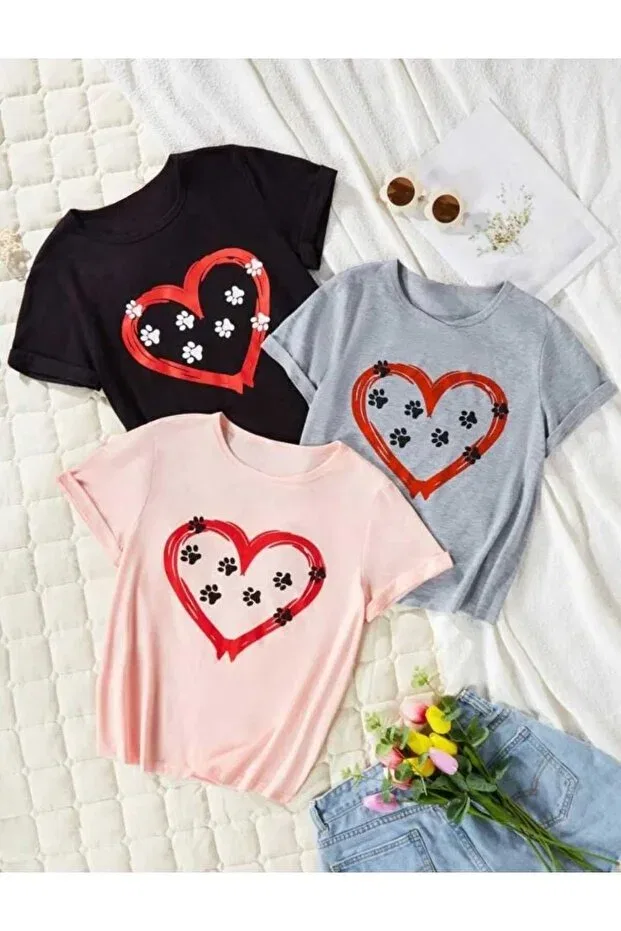Детский комплект футболок для девочек с принтом Heart Daxis Sportwear Company, Black-Gray-Pink