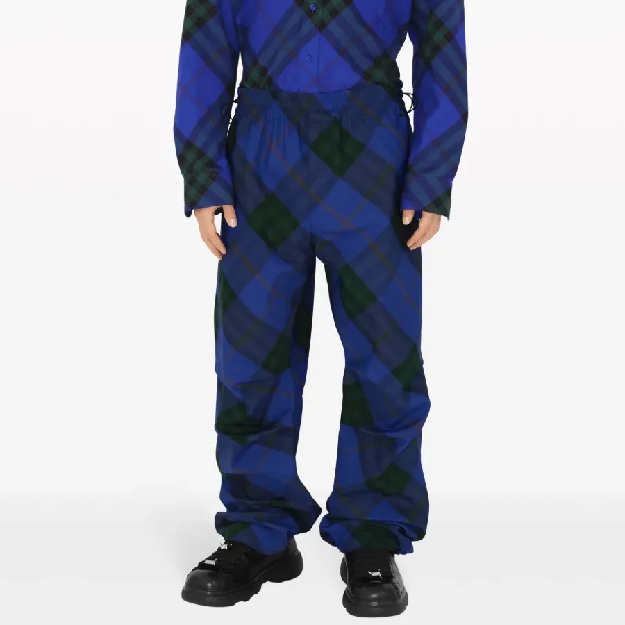 Брюки Burberry Клетчатые с вышивкой, синий