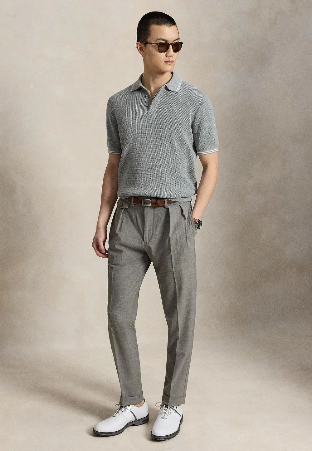 Хлопковый поло-свитер с вафельной вязкой Polo Ralph Lauren, Spring/Stone Pebble — фото 2
