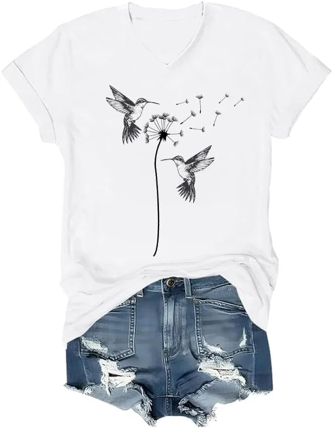 Футболка оверсайз с принтом Cute Dandelion Hummingbird, White