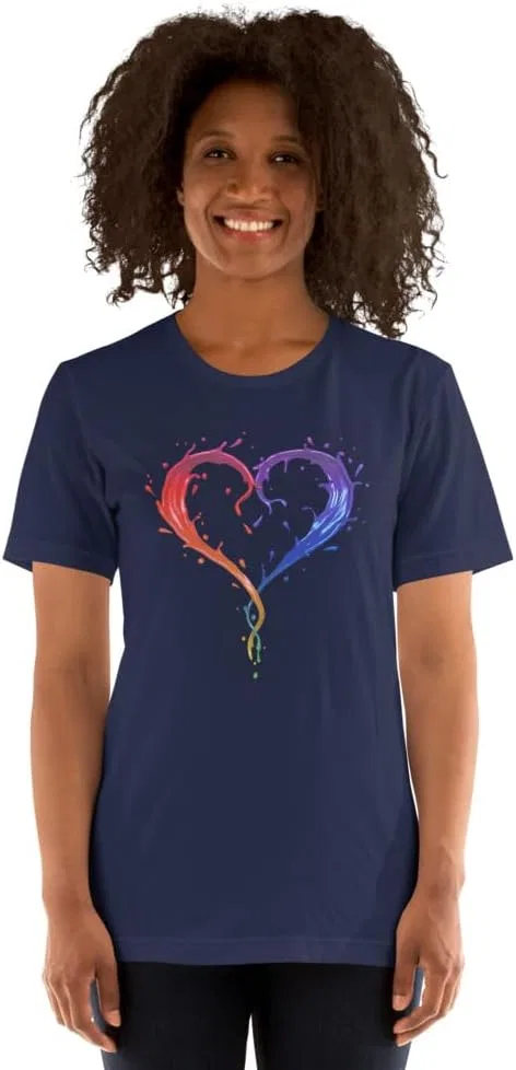 Мужская футболка с принтом Colorful love Heart Paint Splatter 3001, Navy