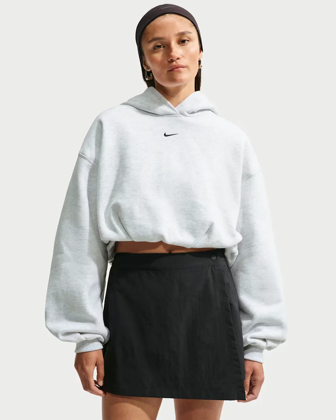 Женская укороченная толстовка оверсайз Nike Studio Fleece Medium Weight, Birch Heather/Black