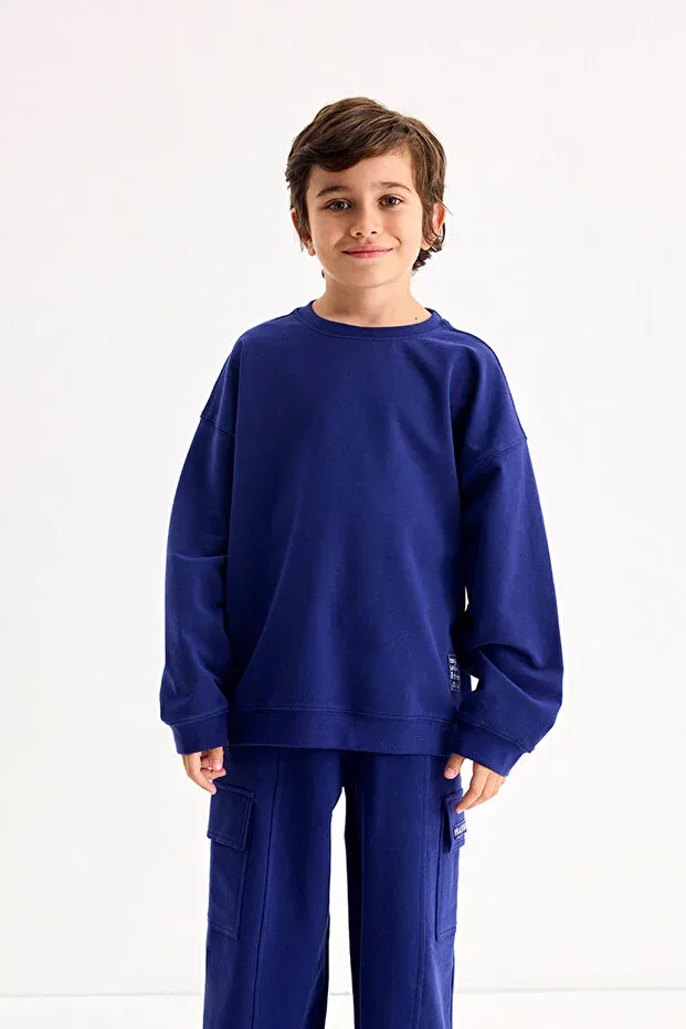 Детские свитшот для девочек оверсайз с вышивкой Marvy, Navy Blue