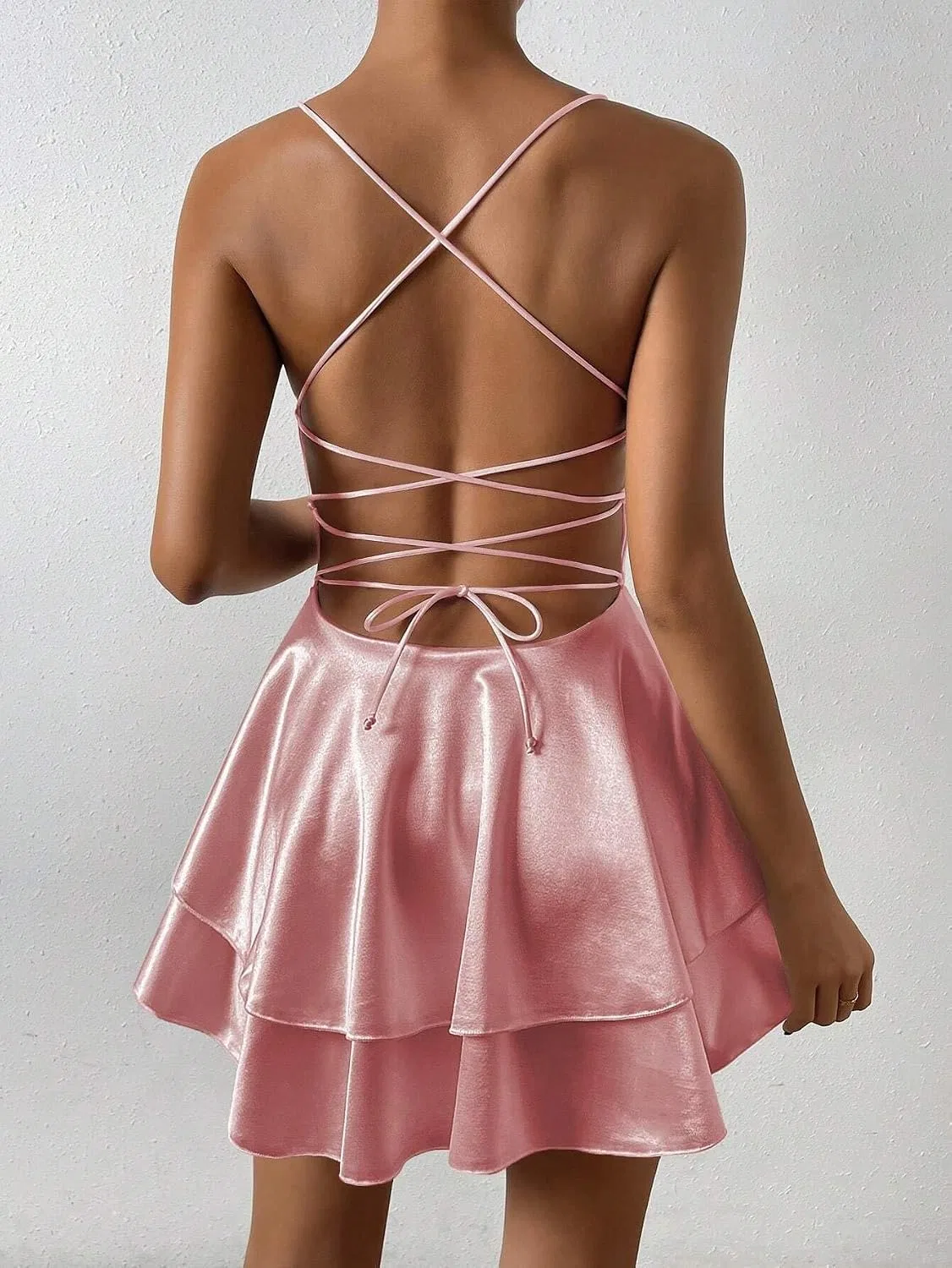 Женское мини-платье на бретелях с открытой спиной Dusty Pink — фото 2