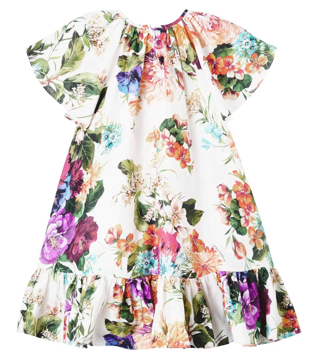 Платье льняное с цветочным принтом Dolce&Gabbana Kids, белый — фото 3
