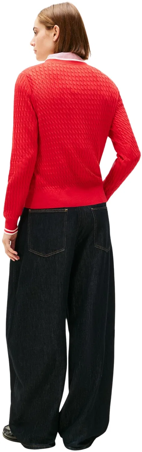 Женский пуловер с V-образным вырезом Co Cable Fine GG Tommy Hilfiger, Red (Primary Red/Calico Tipping) — фото 2