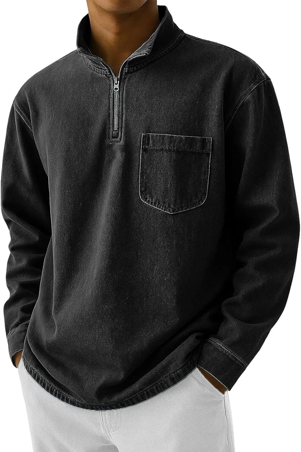 Мужская легкая футболка с длинным рукавом Quarter Zip Polo, Black