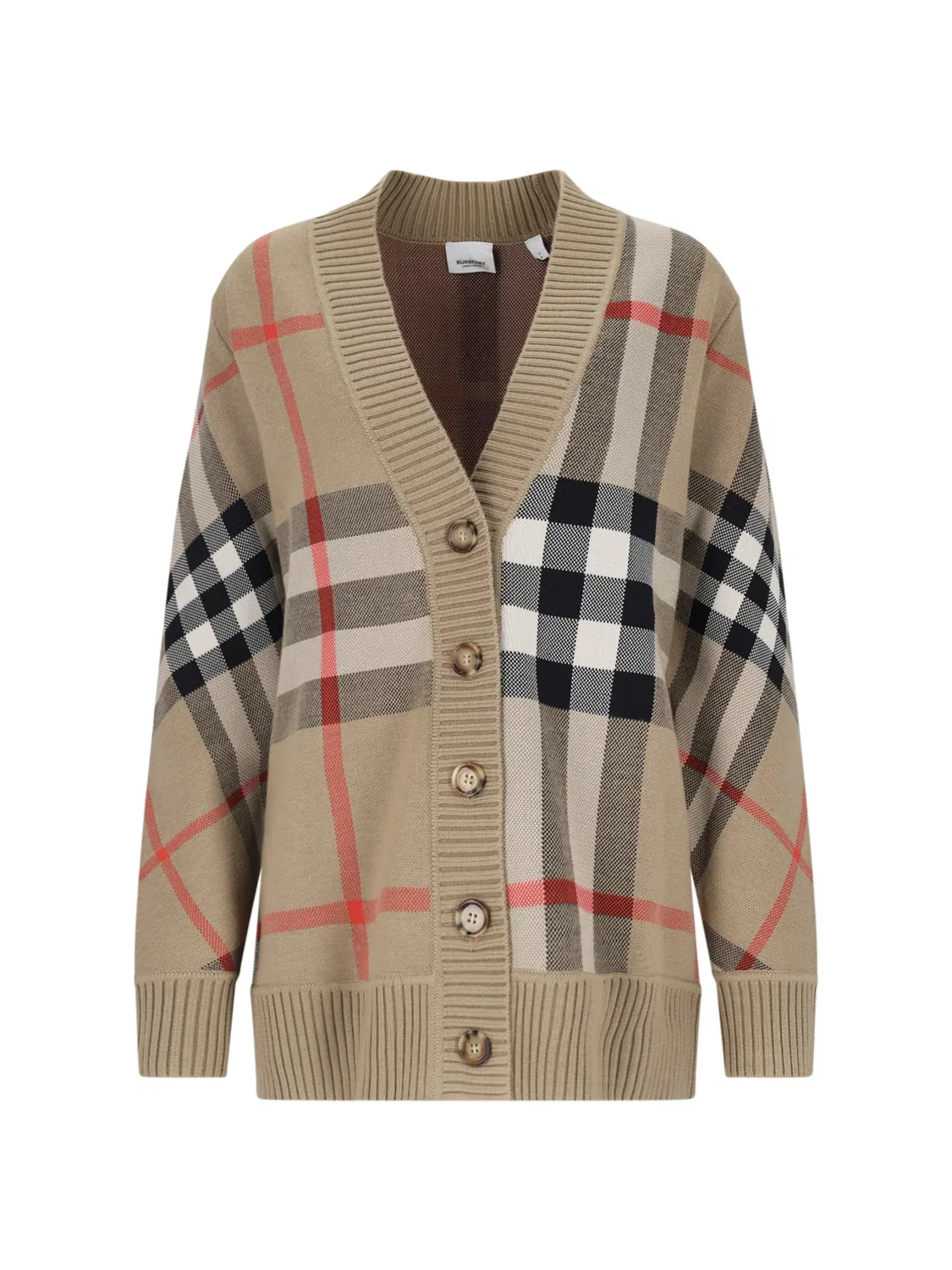 Женский кардиган с принтом в клетку Beige Check Cardigan with Bold Stripe Detailing Burberry, Neutrals