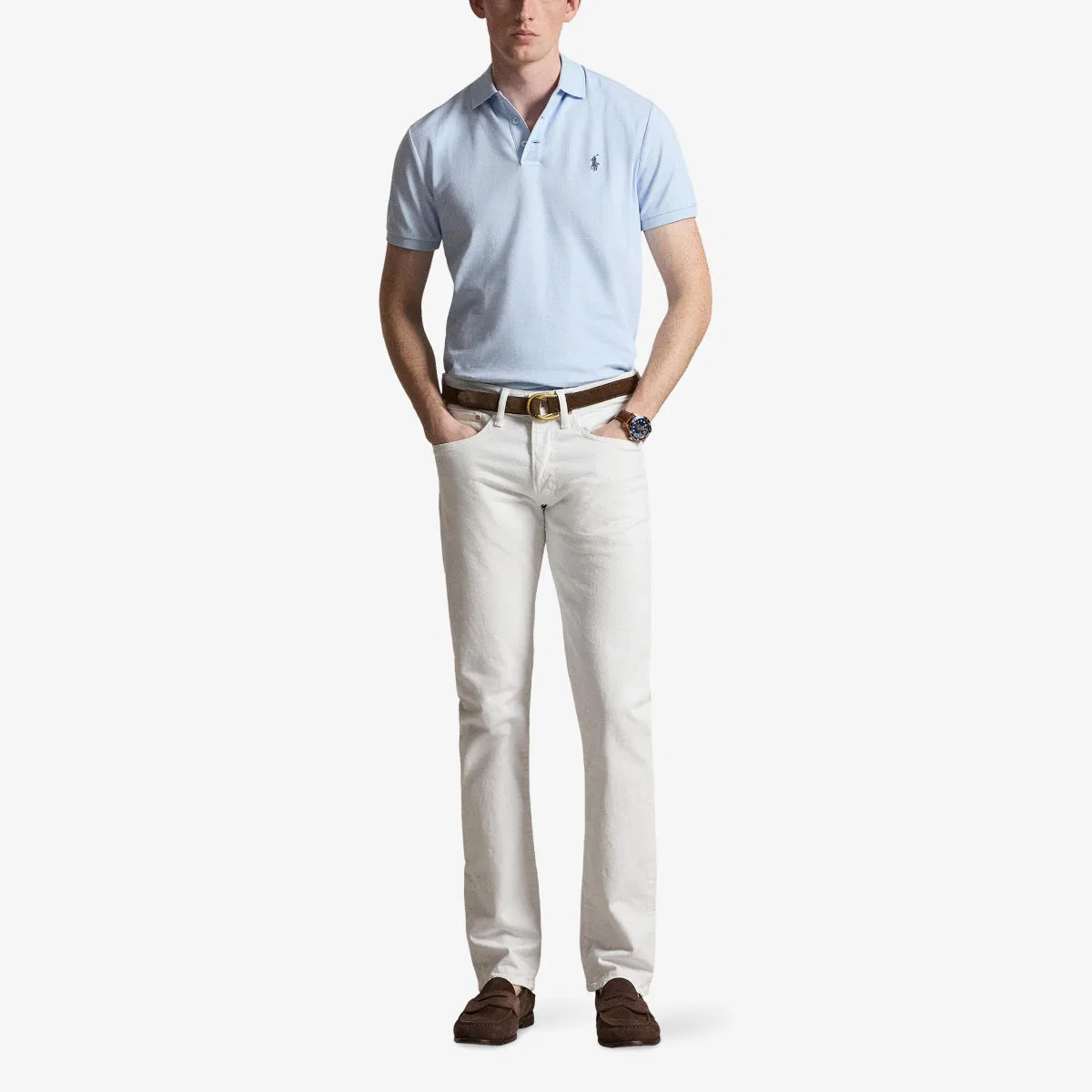 Хлопковая рубашка-поло с вышитым логотипом Polo Ralph Lauren, голубой — фото 2