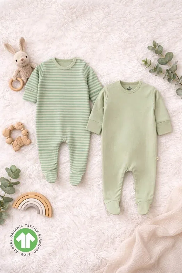 Детский комбинезон для новорожденных хлопковый набор из 2 предметов Soft harmony romper set of 2 organic cotton soft textured daily baby romper set The Nest Kids, Green