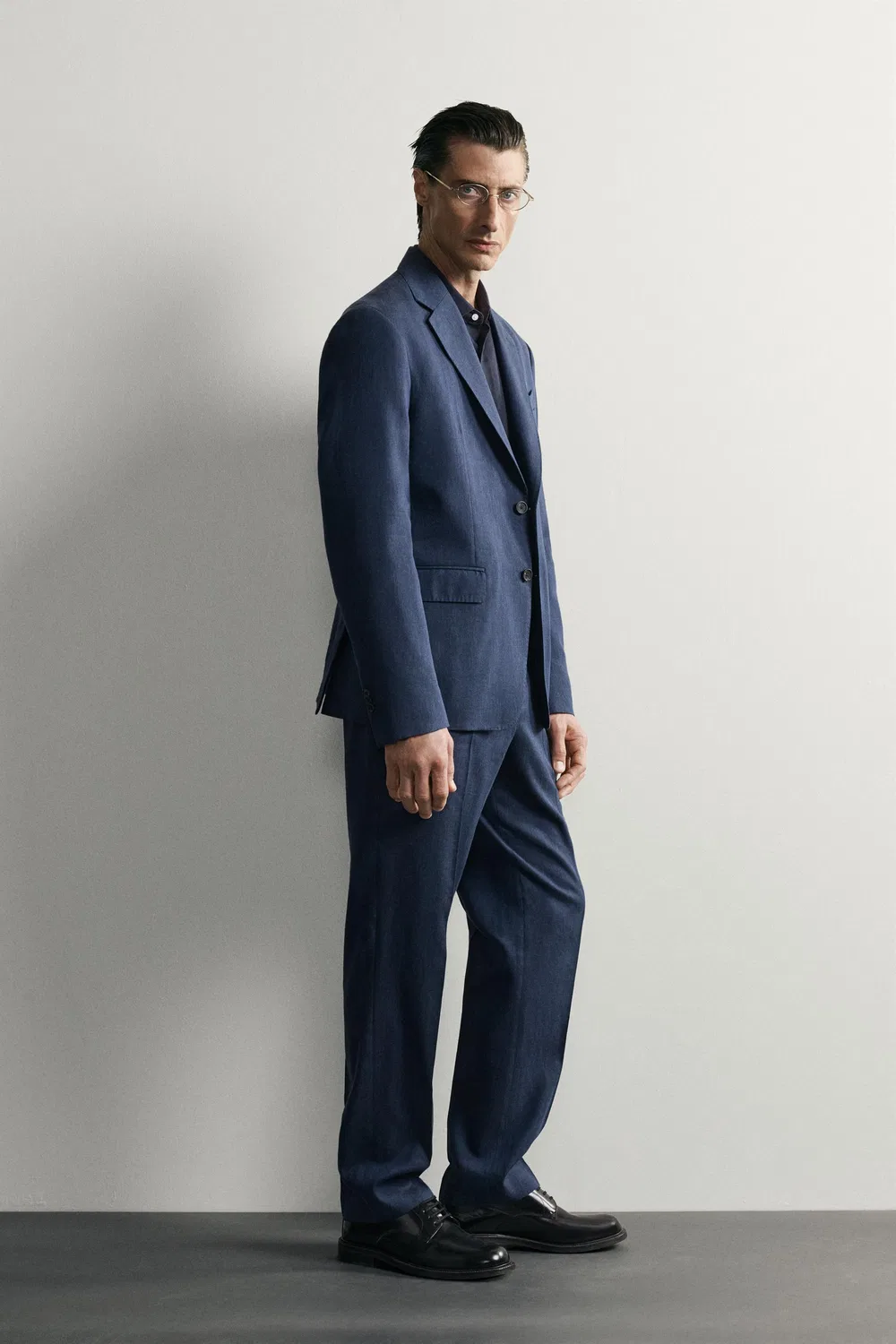 Блейзер из льна/шерсти, стандартного кроя. ZARA, Blue — фото 4