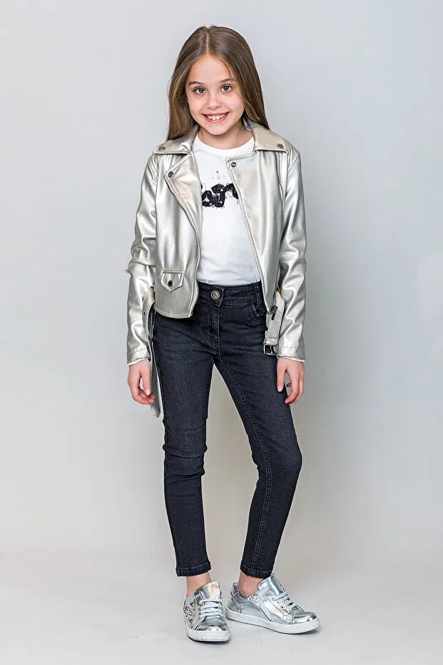 Детское пальто для девочек из эко-кожи Incity, Silver
