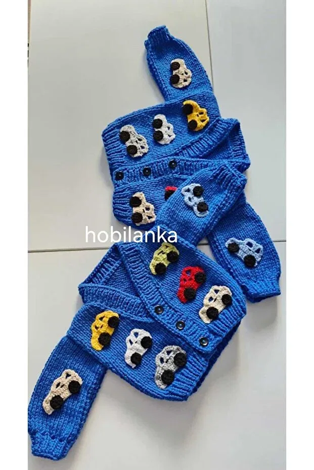 Детский кардиган с V-образным вырезом ручной вязки Hobilanka, Turquoise