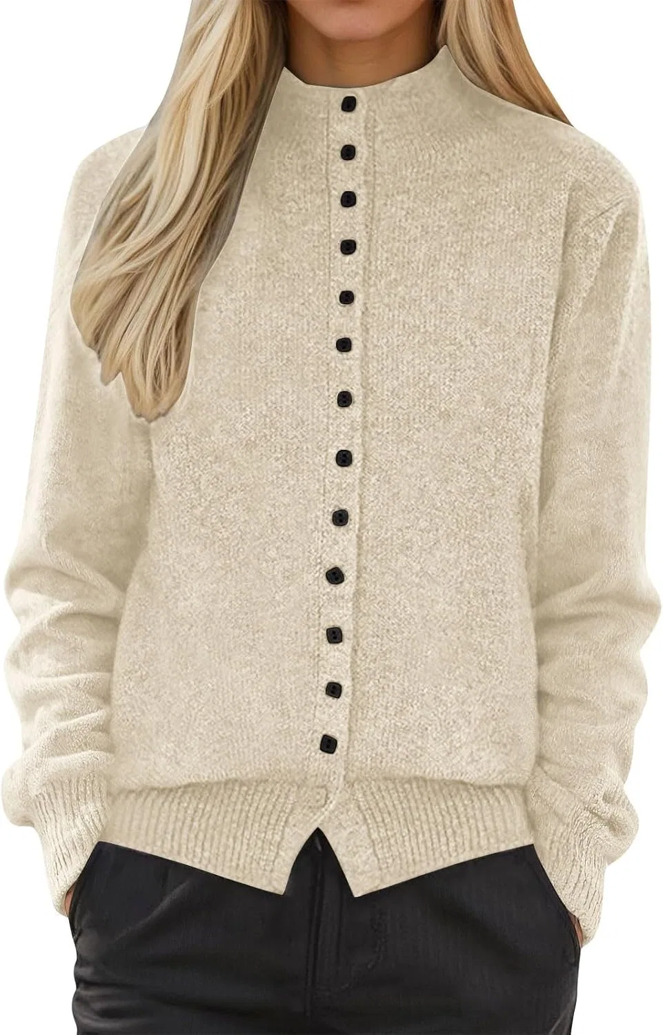 Женский кардиган с длинным рукавом, модель Trendy Button Up, бежевый