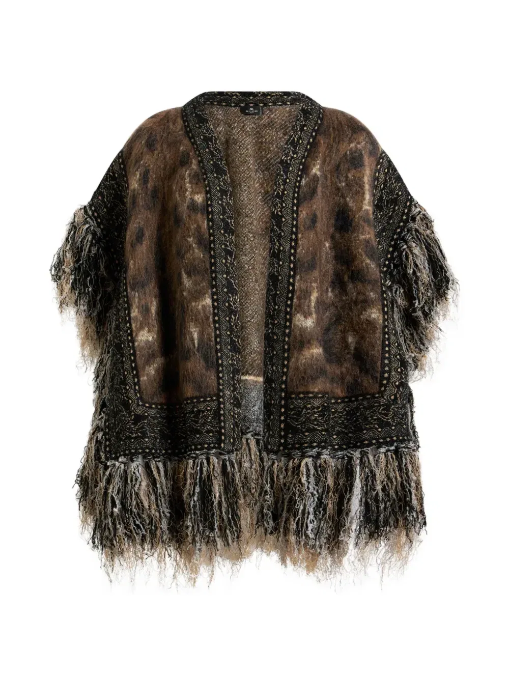 Жаккардовый кейп с бахромой Etro, коричневый