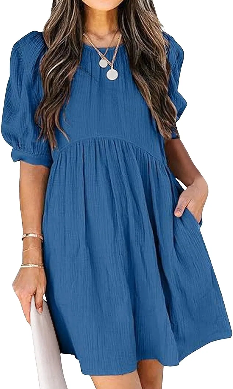 Женское платье-бабидолл с пышными рукавами Casual, Blue