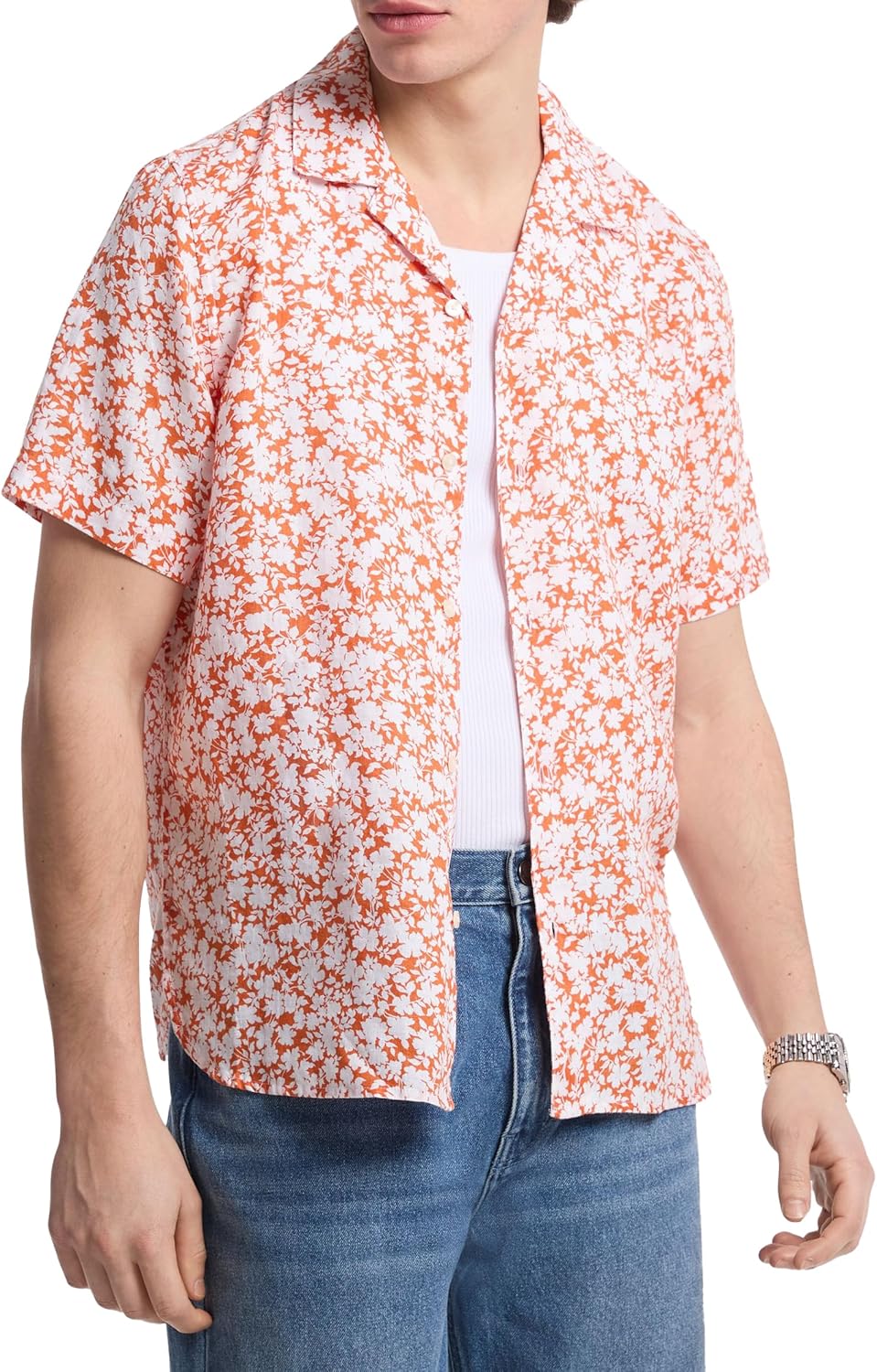 

Michael Kors Мужская короткая рубашка свободного кроя из льна, Lorange