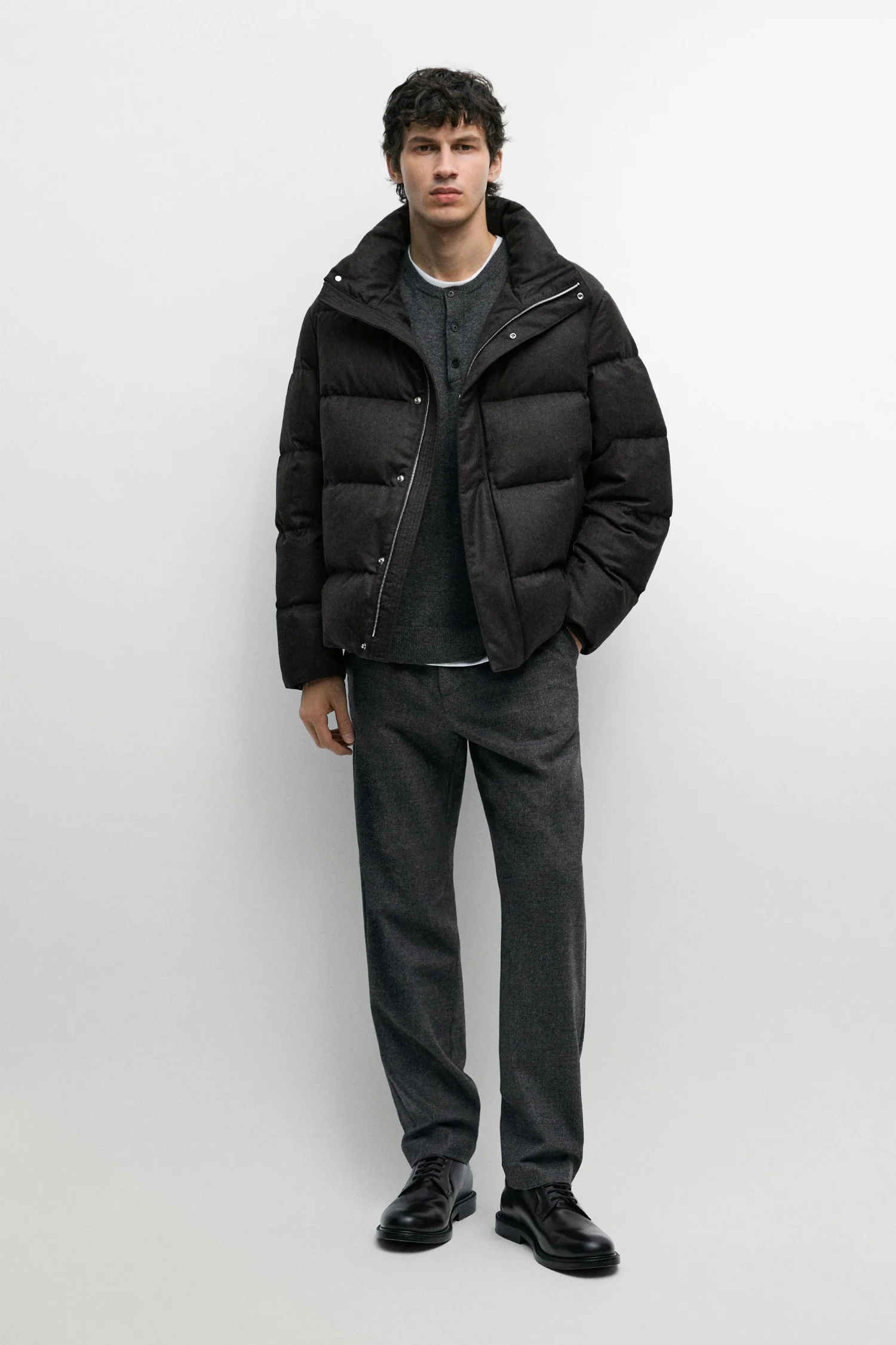 Пуховик Massimo Dutti 100% Wool High Neck, коричневый