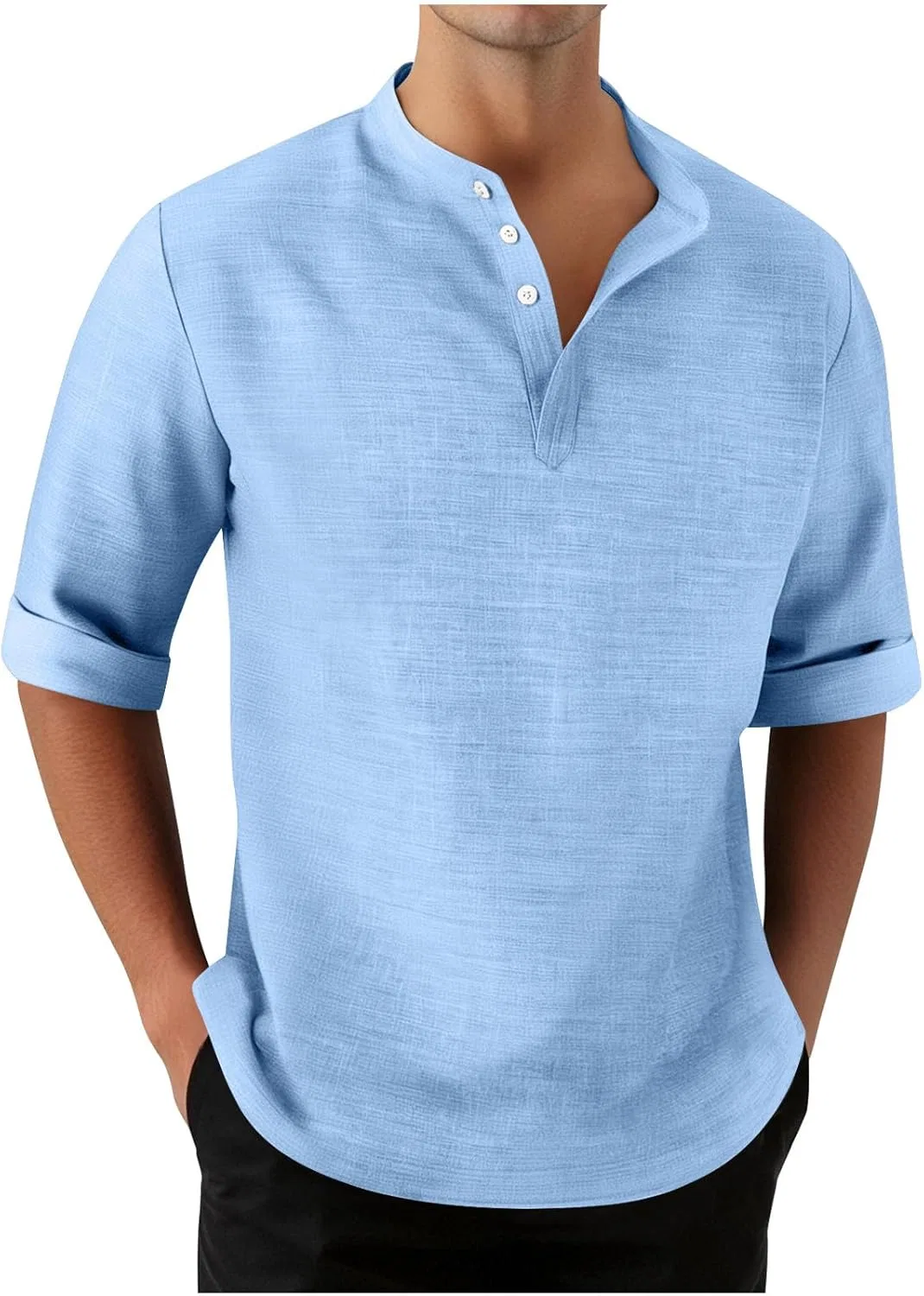 Мужская свободная хенли-футболка с коротким рукавом, Light Blue