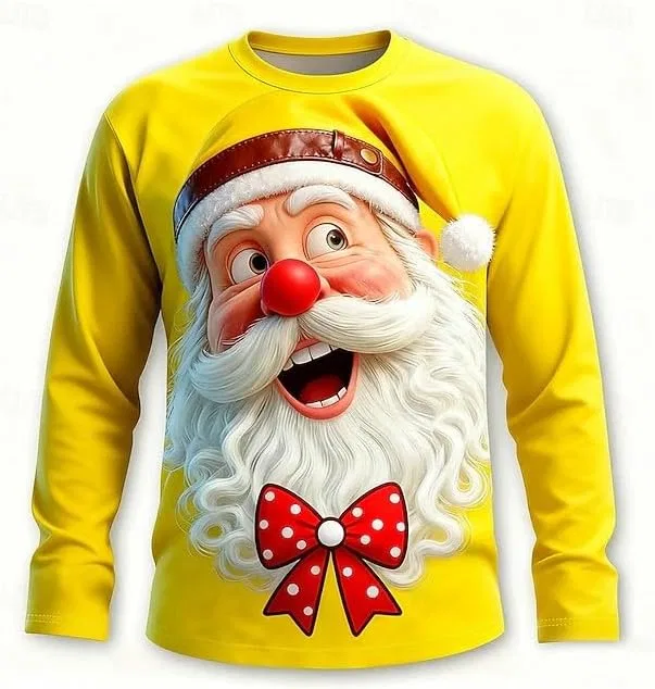 Мужская футболка с принтом Санты Funny Santa, Yellow — фото 2