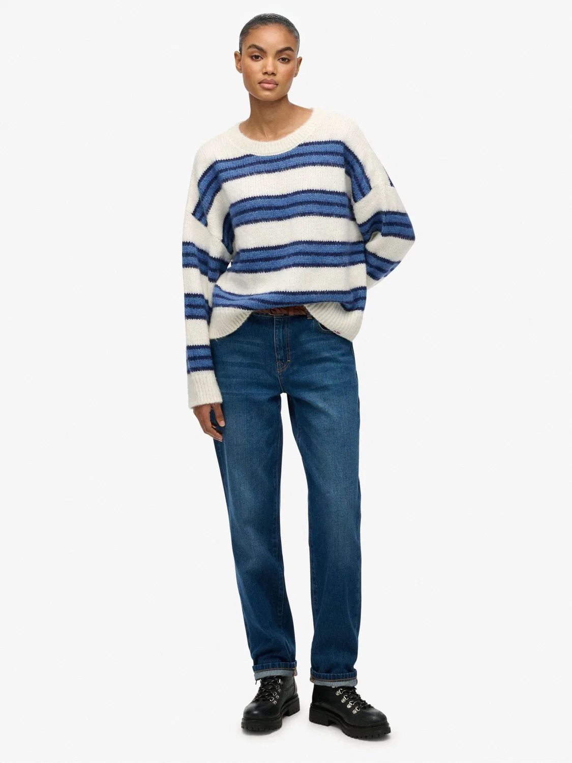Джемпер свободного кроя, полосатый, Slouchy Brushed Stripe Knit Superdry, синий — фото 3