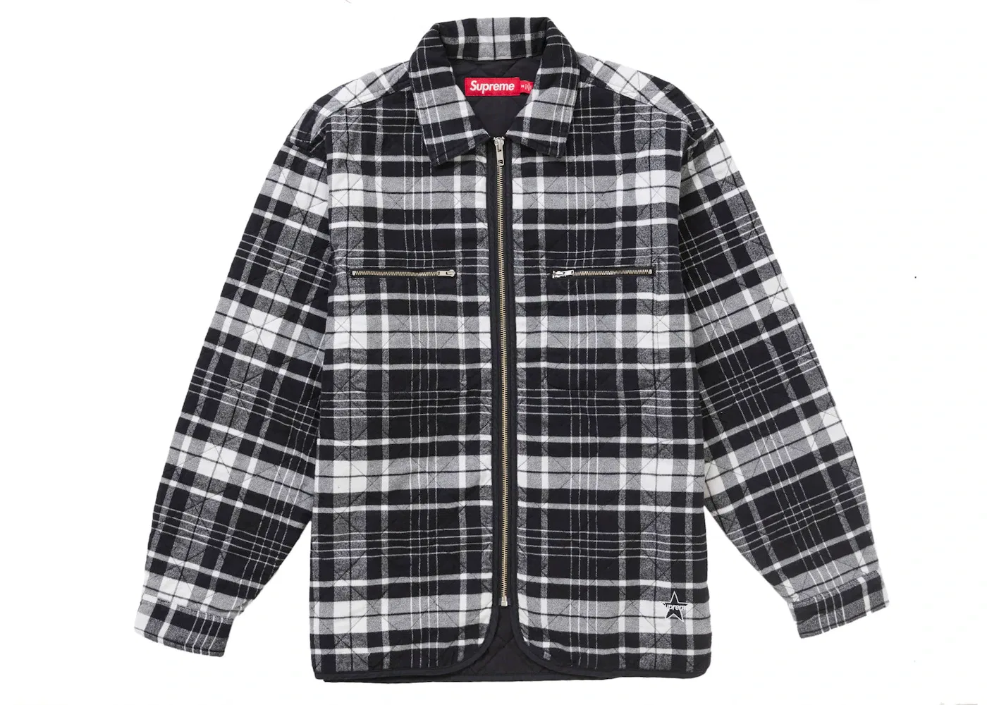 Мужская рубашка с набивным рисунком Supreme Quilted Flannel Zip Up Shirt, Black