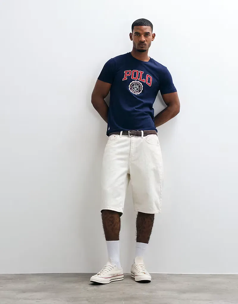 Футболка Polo Ralph Lauren Heritage Varsity с принтом, приталенного кроя, темно-синий — фото 3