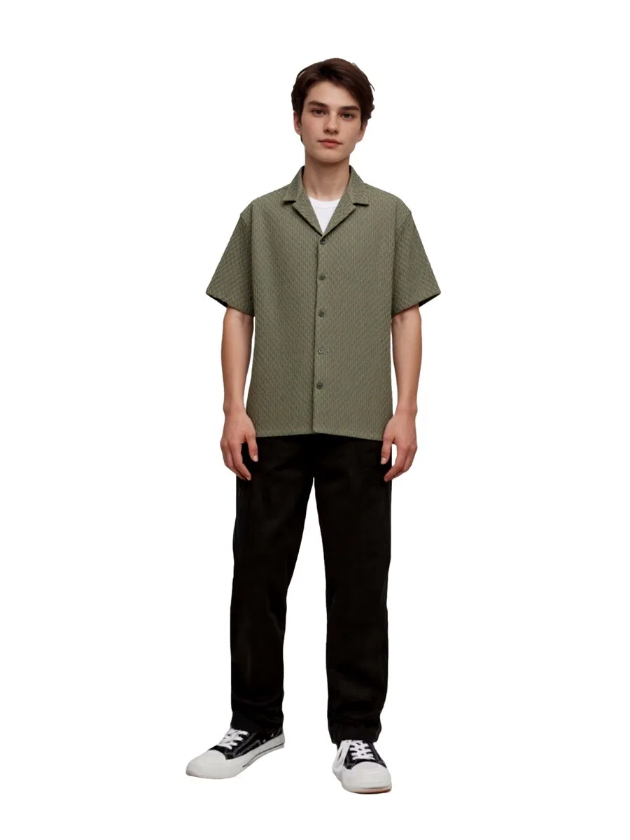 Детская рубашка Jack & Jones Junior Comfort fit Button Up Shirt 'JJSean' цвета хаки — фото 4