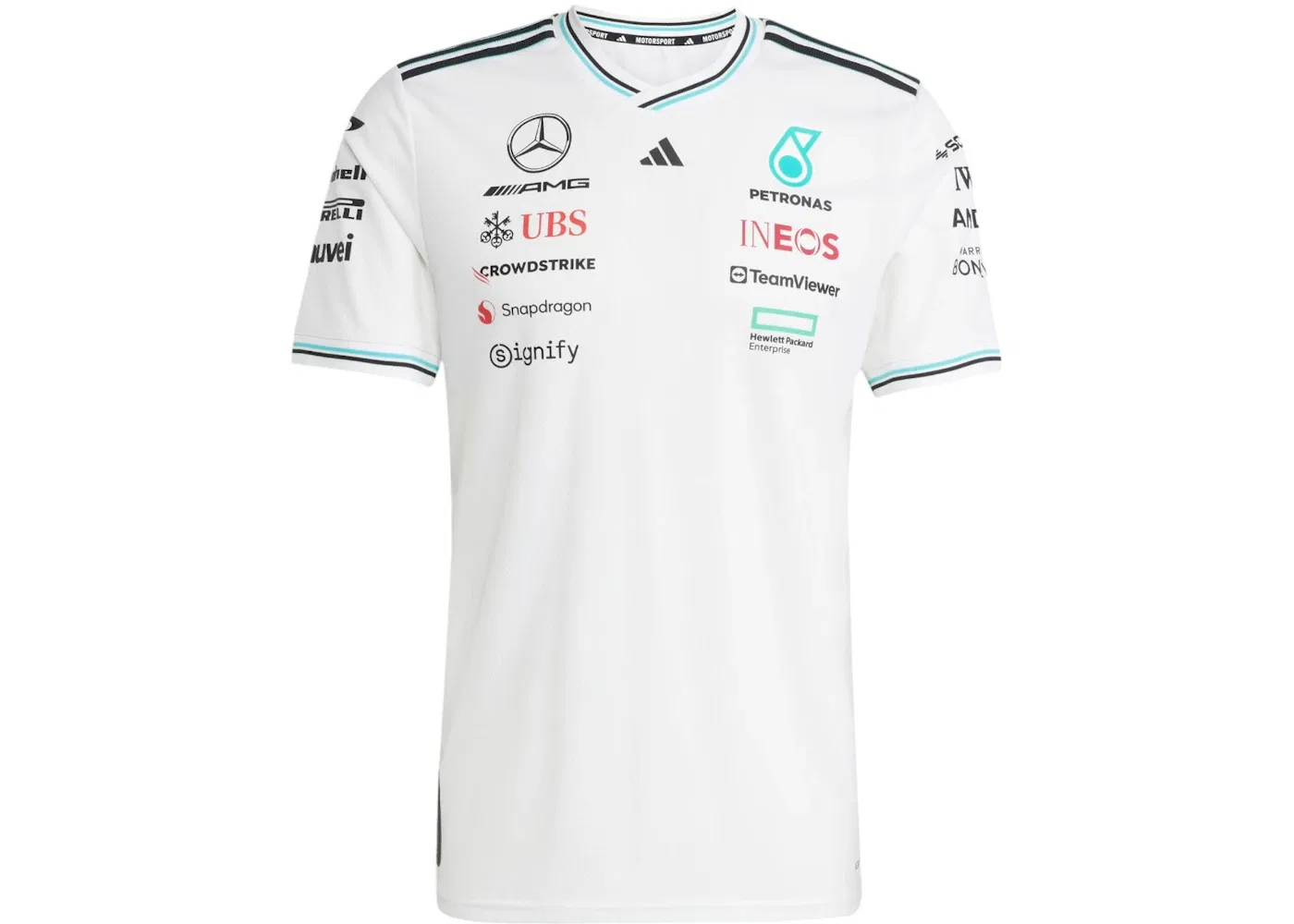 Мужская футболка с принтом Mercedes AMG Petronas Formula One Team Driver Authentic Jersey Adidas, White/Black