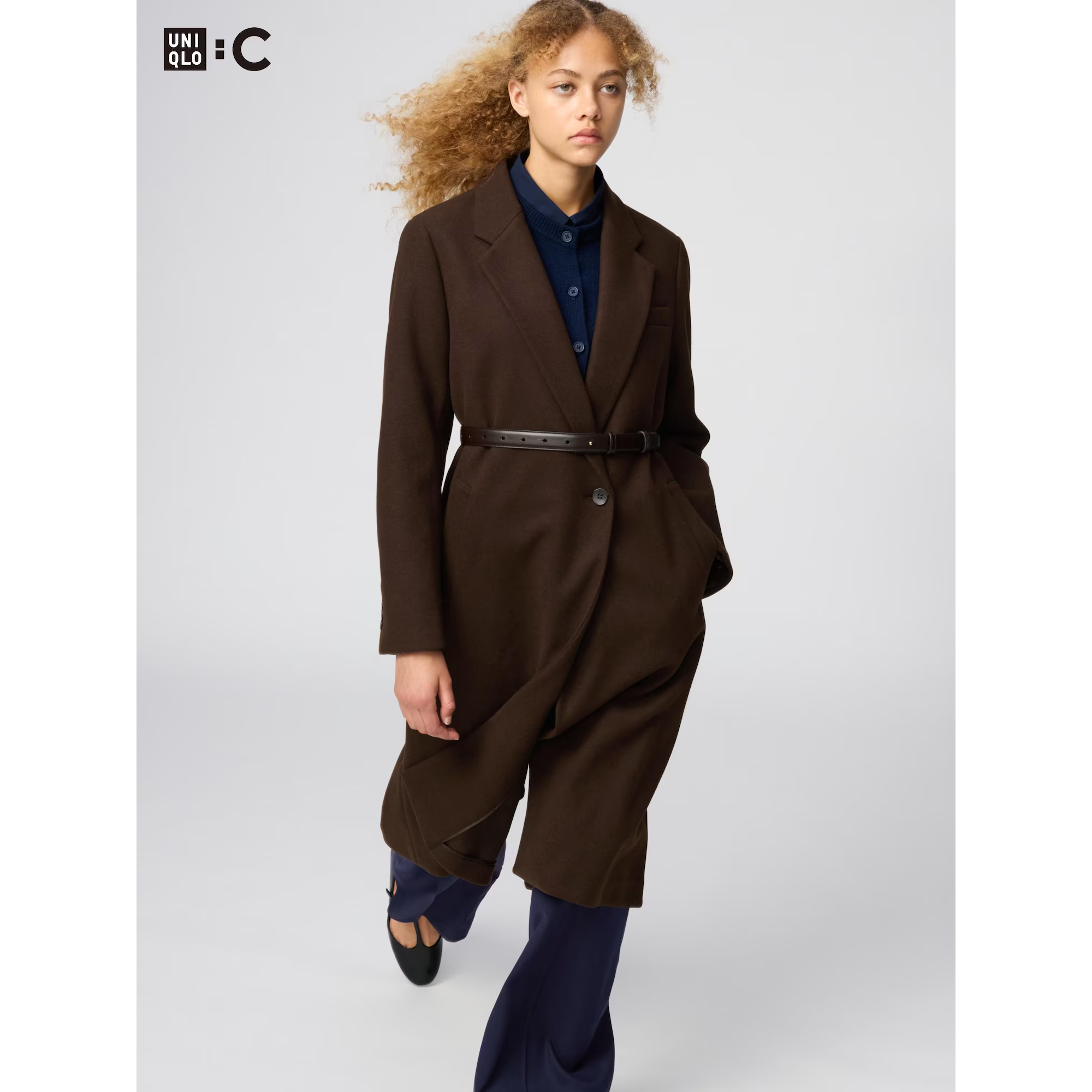 

Длинное пальто Uniqlo, 38 темно-коричневый