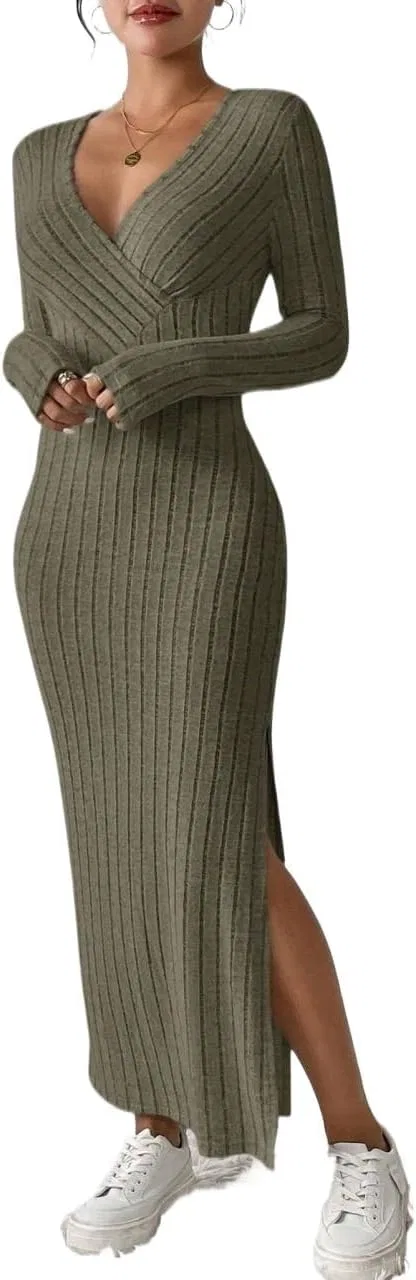 Женское облегающее платье миди с запахом Bodycon, Army Green