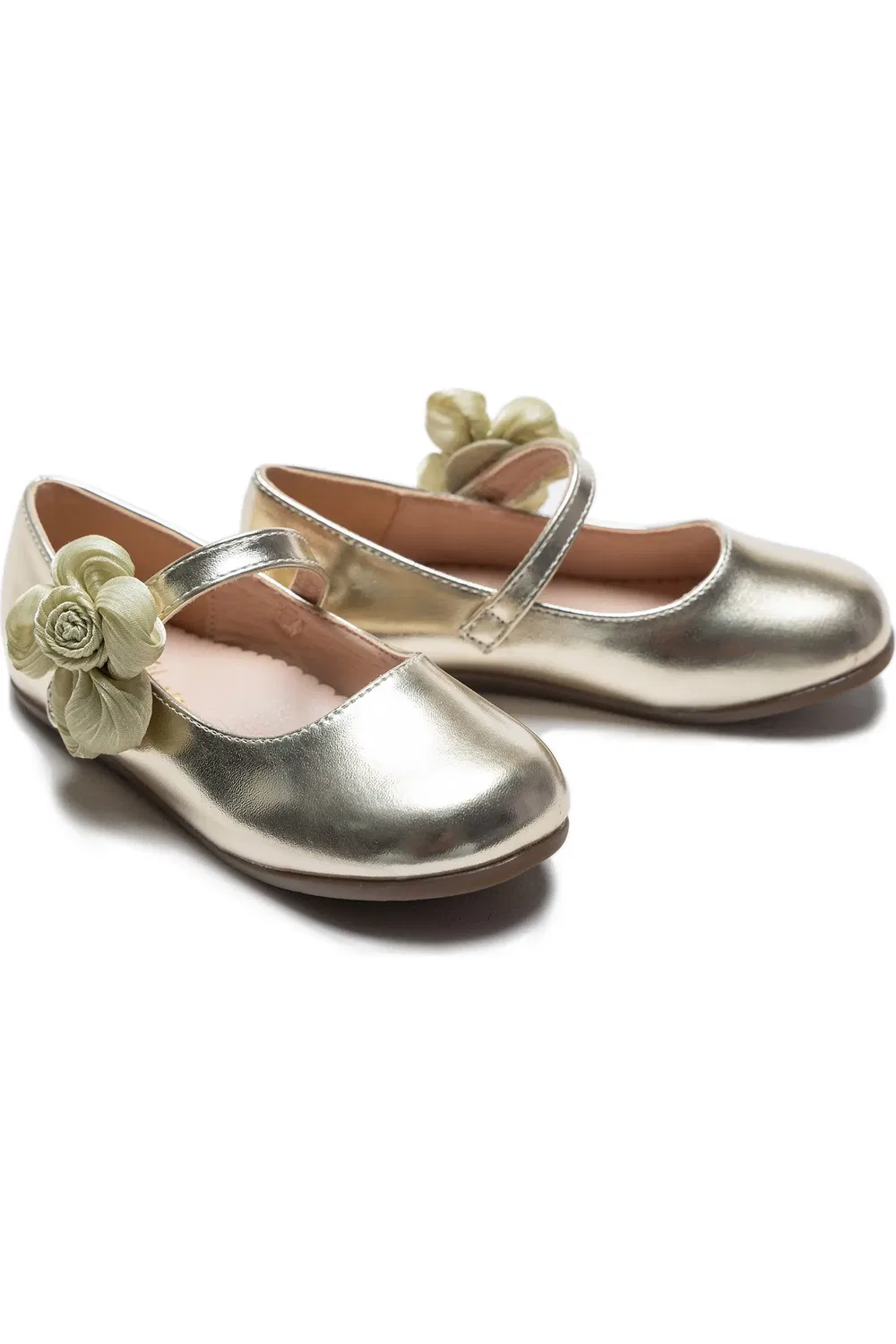 Туфли балетки детские с цветком Yasmine Blooming Tulleen, Gold