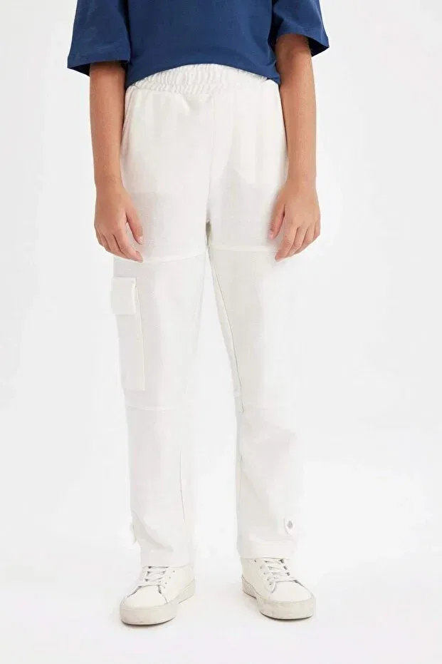 Детские спортивные штаны для девочек с карго-карманами Carrot Fit Havuç Cut Cargo Pocket Sweatpants Defacto, Ekru-Er99 — фото 4