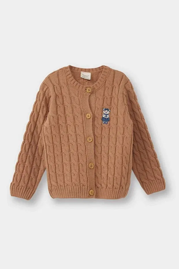 Детский кардиган с принтом Bear printed crew neck cardigan baby girl g3306a525wn Defacto, Coffee-Bn290