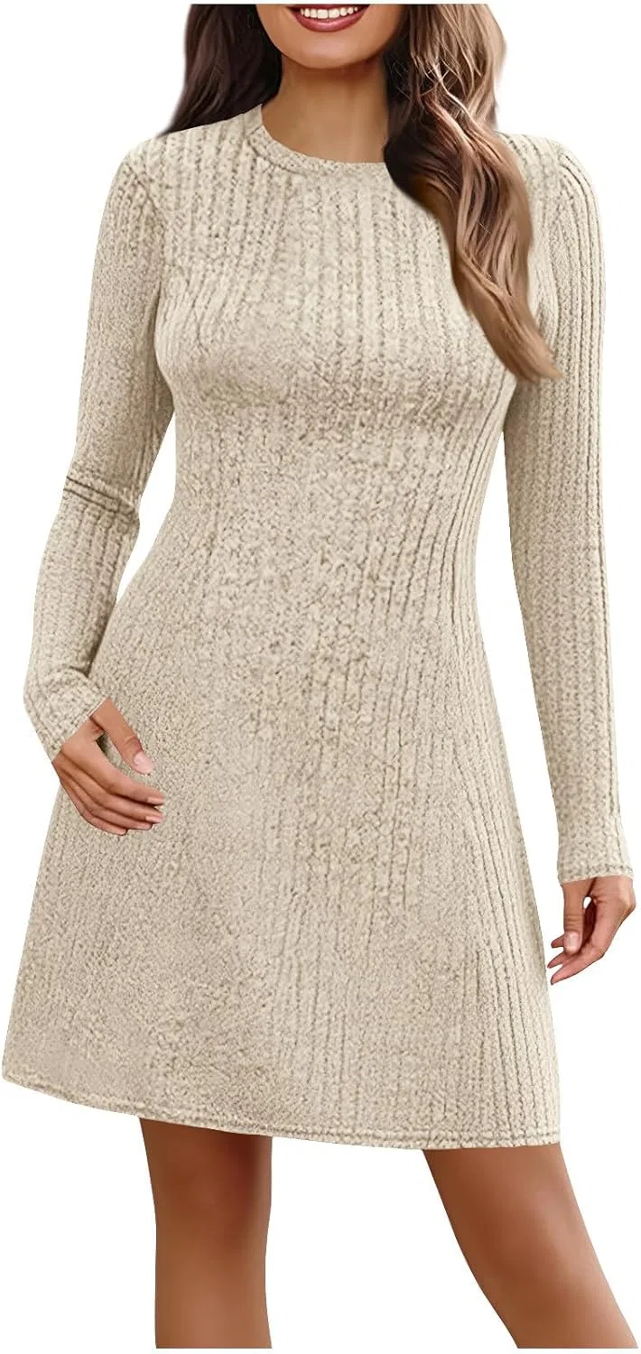 Женское трикотажное платье А-силуэта с длинным рукавом, Beige